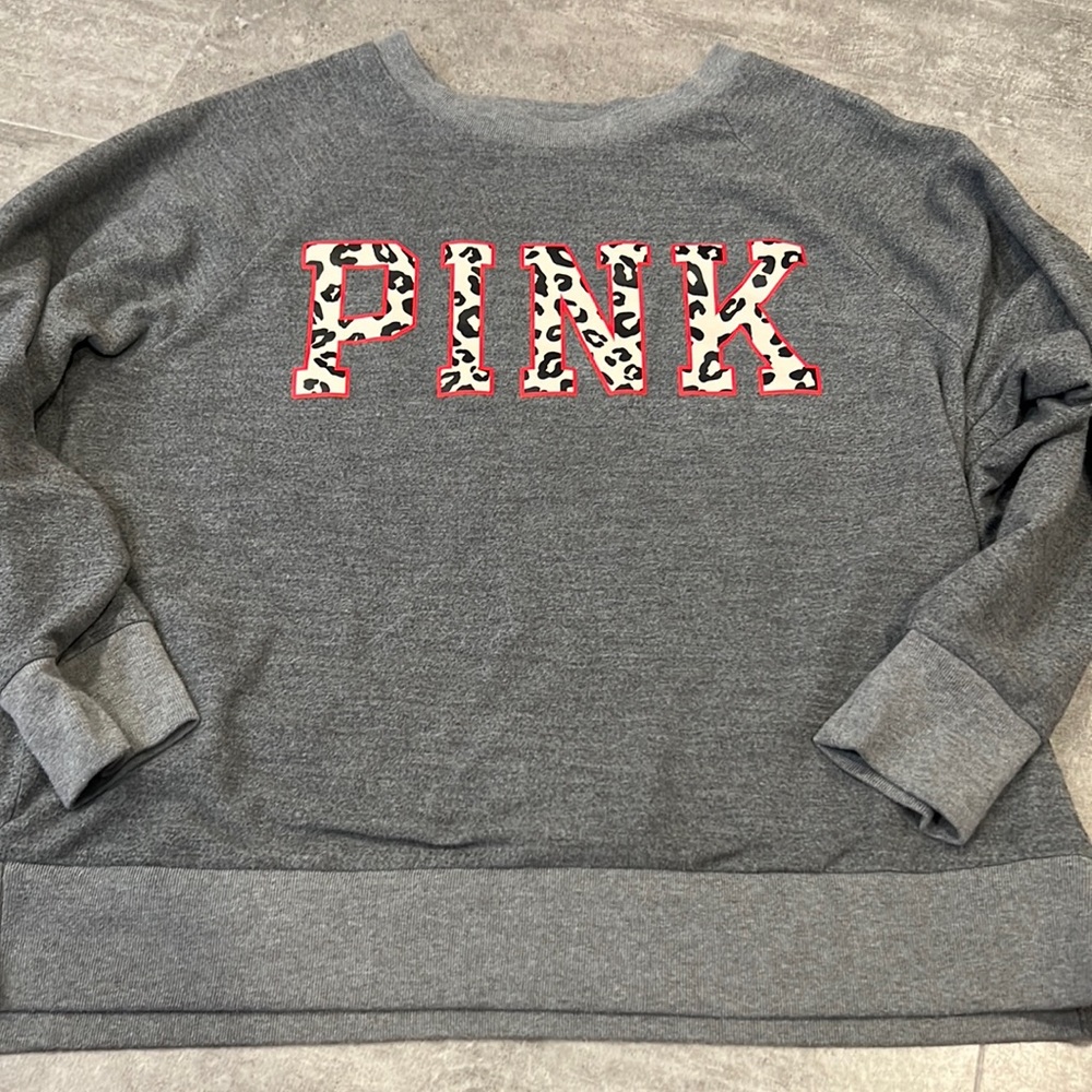Victoria's Secret PINK Long Sleeve Animal Print Logo Top